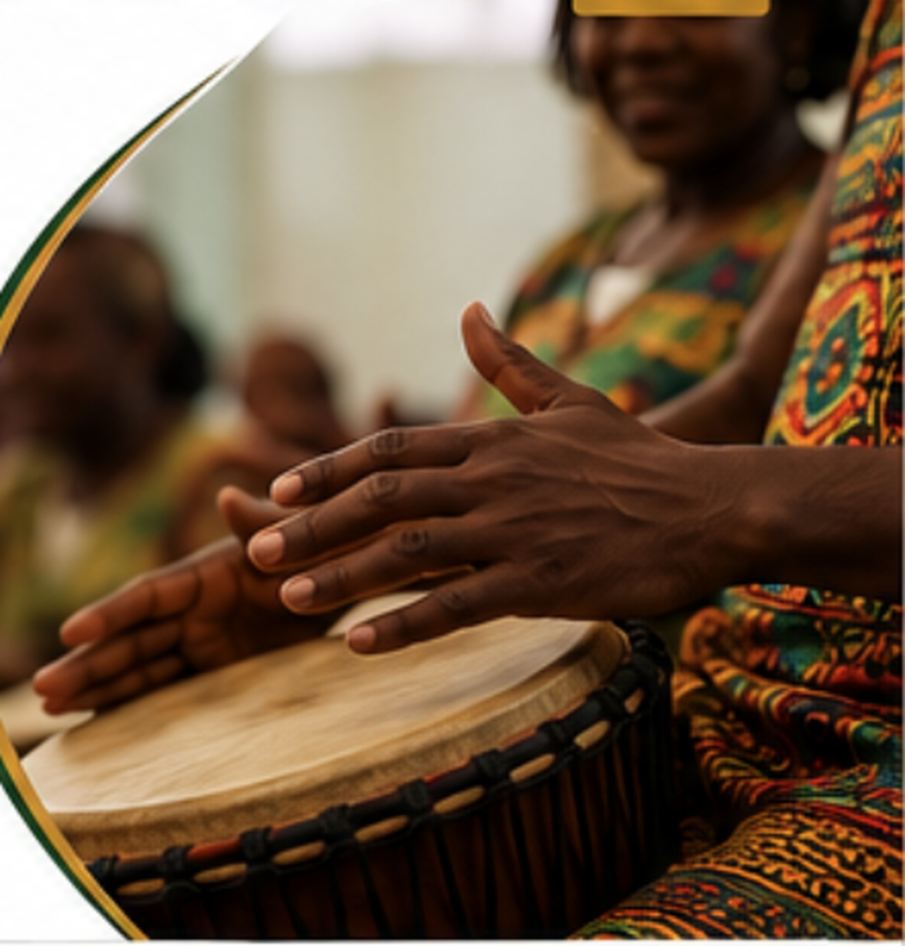 Hands playing a djembe drum during a Global Echoes Ireland session